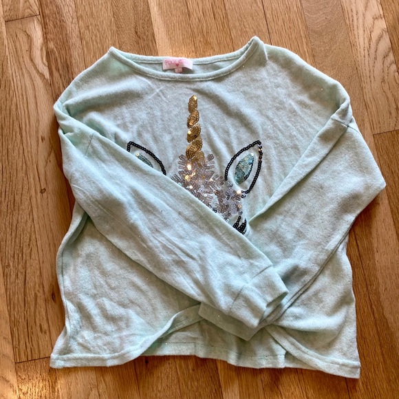 Mint Green Sweater with Unicorn Sequin Decal - Picture 1 of 3